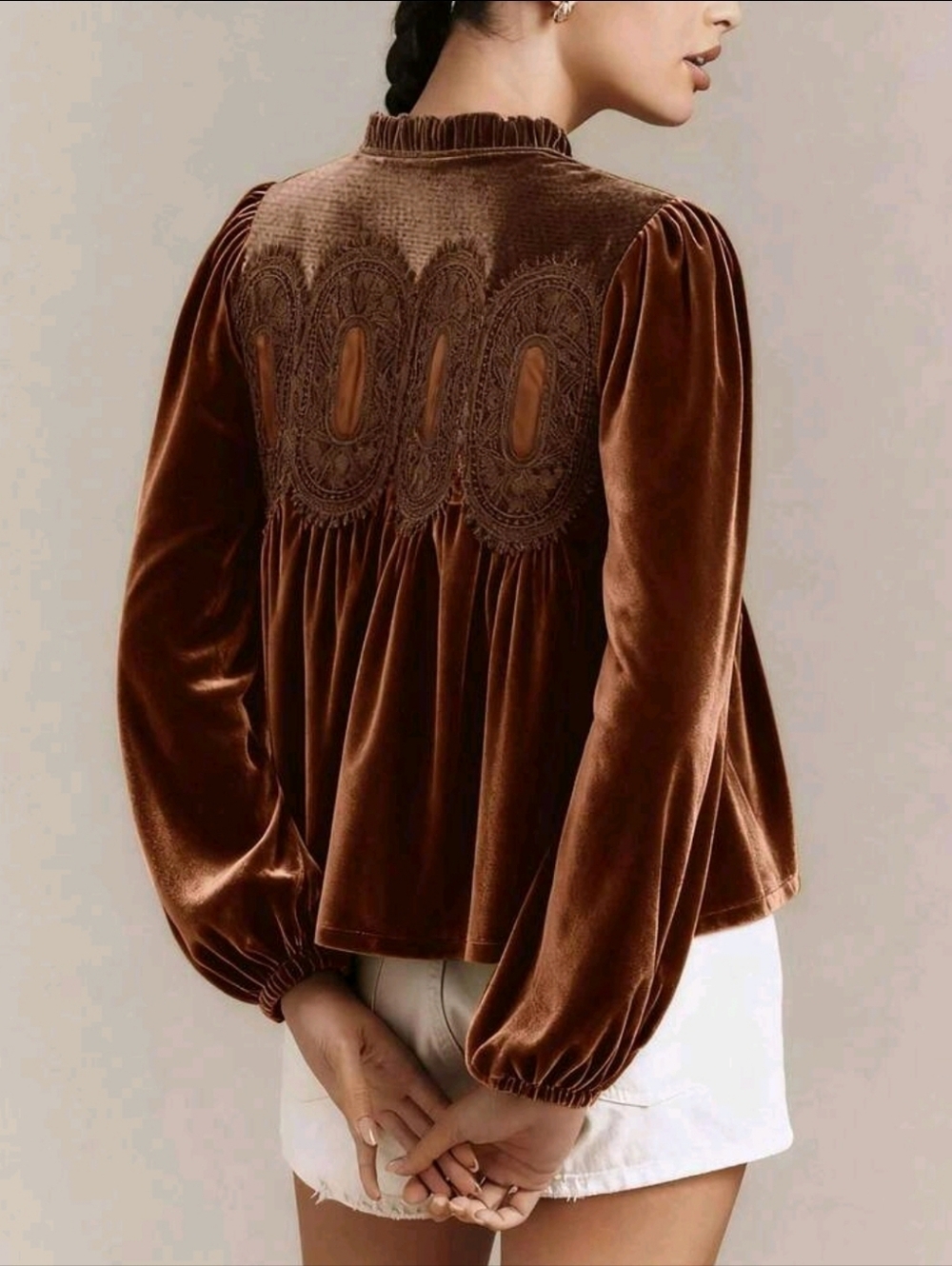 NWT Velvet Lace Yoke Top sz SM